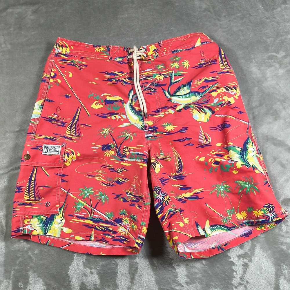 Polo Ralph Lauren Swim Trunks Men Large Marlin Board Shorts Sail Boat Mesh Lined